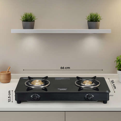Prestige Marvel Glass Top Gas Stove (2 Burners) with Auto Ignition - GTM 02 AI Black