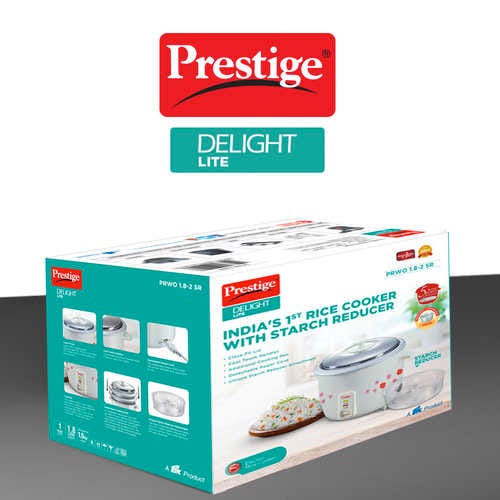 Prestige Delight Lite 1.8-2 SR Electric Rice Cooker 1.8L with Starch Reducer (White)