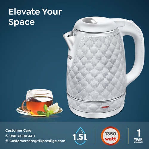 Prestige PKCT 1.5 Litre Electric Kettle with Designer Cool Touch Exterior| Stainless Steel Inner Body| Dry Heat Protection|White