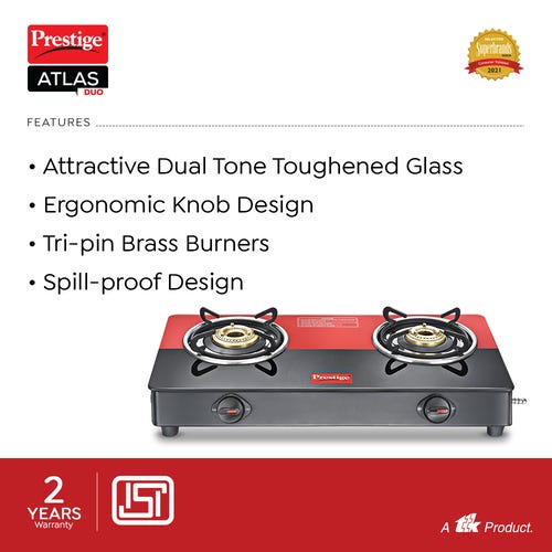 Prestige Atlas Duo Toughened Glass Gas Stove