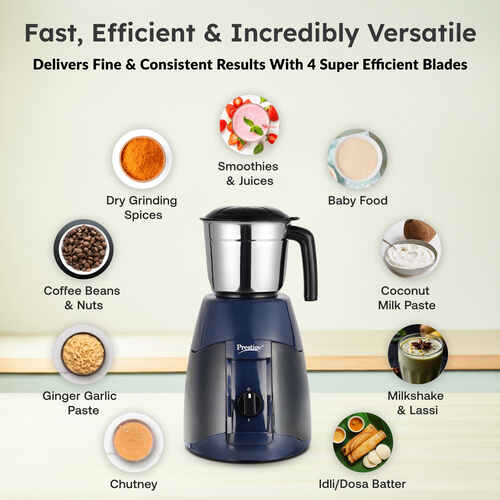 Prestige Atlas Supreme Mixer Grinder, With Accessories - Stainless Steel Jar - 3 Unit And Juicer Jar -1 Unit