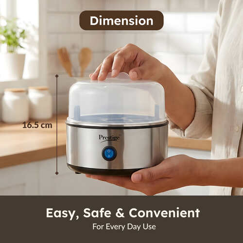Prestige PEB 01 Egg Boiler (7 Egg Capacity)| 3 Boiling Modes| Auto- Switch Off| Stainless Steel Body|One Touch Operation| Customizable Boiling Level| Measuring Cup Inside| 7 Eggs at a Time|Silver