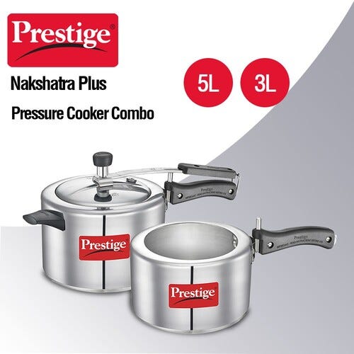 Prestige Nakshatra Plus 5 L, 3 L Inner Lid Induction Bottom Pressure Cooker (Aluminium)