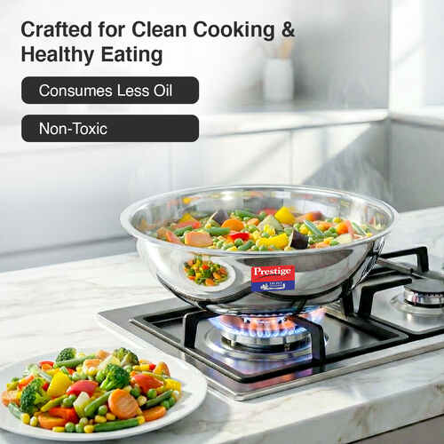 Prestige 6 PC Tri ply Tasla Kadai Set with free Pakkad | Gas & Induction Compatible| 304 food grade stainless steel