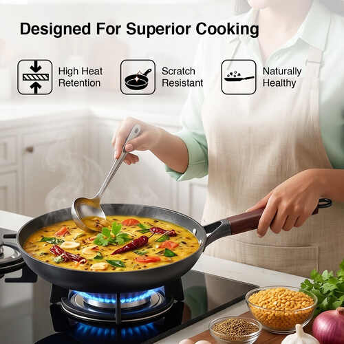 Prestige Castlite Patterned Enamel Coated Cast Iron Fry Pan 24cm/1.5L | High Heat Retention, Rust-Proof | Gas & Induction Compatible | Low-Oil Cooking | Stay-Cool Handle | Easy Clean | 15Y Warranty