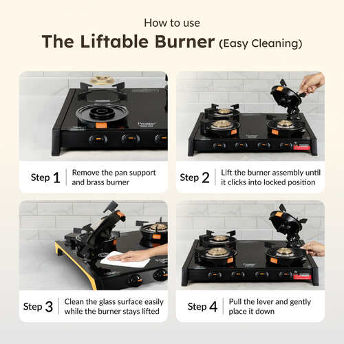 Prestige Svachh Glass Top Gas Stove (4 Burners) with Liftable Burners - GTSB-04