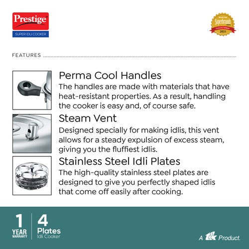 Prestige Super Idli Cooker Steam Vent 4 Plate