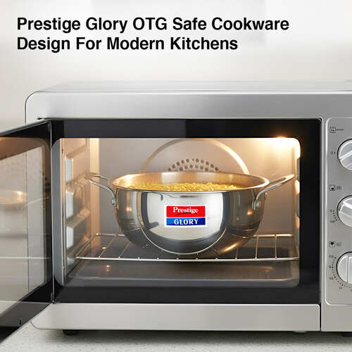 Prestige Glory Stainless Steel Cookware Kadai 22 Cm / 3.5 L With Glass Lid