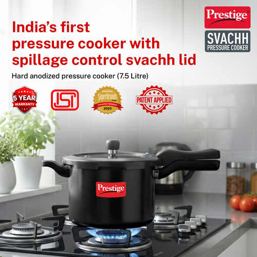 Prestige Svachh Hard Anodised Spillage Control Pressure Cooker, 7.5 L (Black)