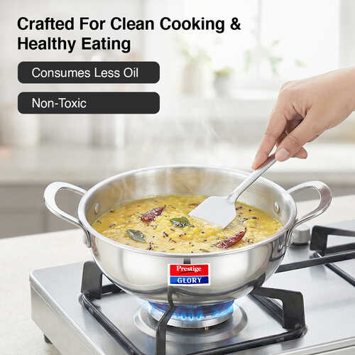 Prestige Glory Stainless Steel Cookware Kadai 22 Cm / 3.5 L With Glass Lid