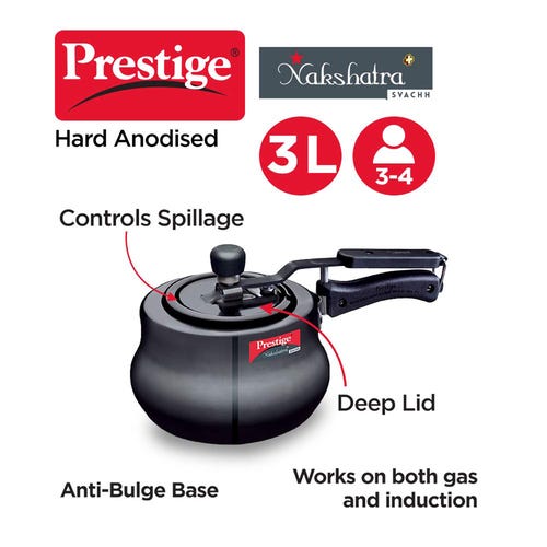 Prestige Nakshatra Plus Svachh Hard Anodised Aluminium Spillage Control Handi Pressure Cooker (Black)