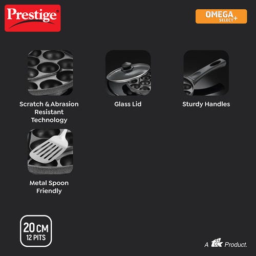 Prestige Omega Select Plus Paniyarakkal with Lid (Aluminium, Non-stick)