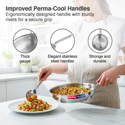 Prestige 24cm/1.7L Tri-Ply Stainless Steel Splendid Fry Pan| Gas and Induction Compatible |Even Heat Distribution| Thick Gauge Tri-Ply Body| 15 Year Warranty