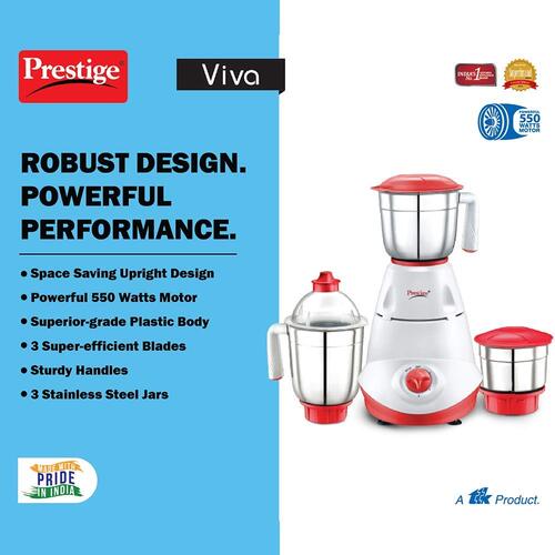Prestige Viva Mixer Grinder, 550W, 3 Jars (Red)