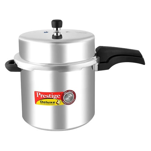Prestige Deluxe Plus Gas and Induction Compatible Aluminium Pressure Cooker, 12 Litres, Silver