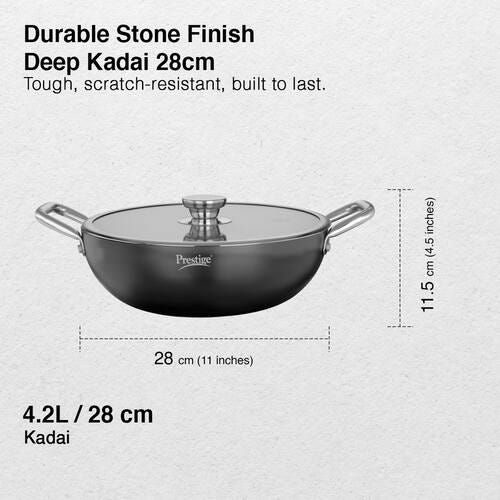PRESTIGE DURASTONE HARD ANODISED NON-STICK COOKWARE DEEP KADAI 28cm (4.25 LITRE) WITH GLASS LID