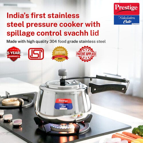 Prestige Nakshatra Cute Svachh Stainless Steel Spillage Control Pressure Cooker (Silver)
