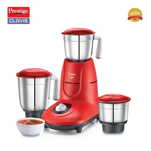 Prestige Clovis 550 W Mixer Grinder, 3 Jars (1500 ml, 1000 ml, 300 ml) (Red, Silver)