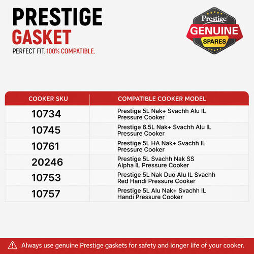 Prestige Nakshatra Inner Lid Pressure Cooker Gasket, 5 & 6.5 Litres - Black