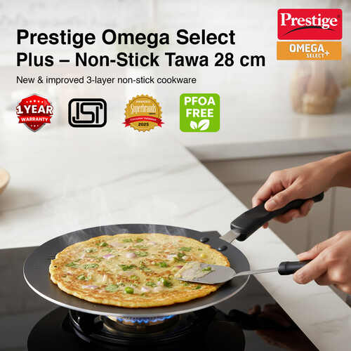 Prestige Omega Select Plus Non-stick Concave Tawa, 28cm (Black)