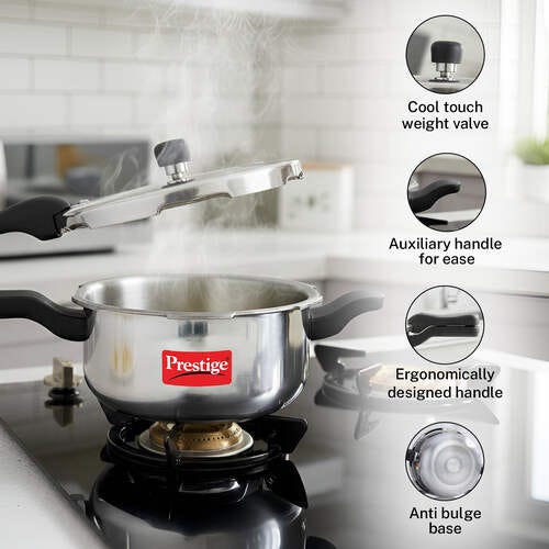 Prestige Svachh Aluminium Anti Bulge Gas and Induction Compatible Pan Pressure Cooker, 3.5 L (Silver)