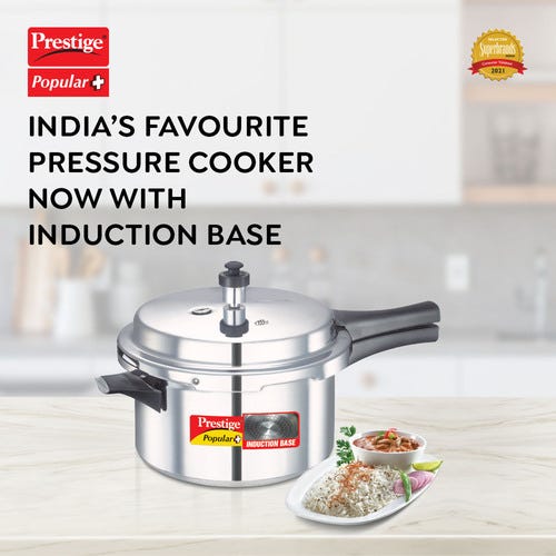 Prestige Popular Plus Virgin Aluminium Gas and Induction Compatible Pressure Cooker, 4 L (Silver)