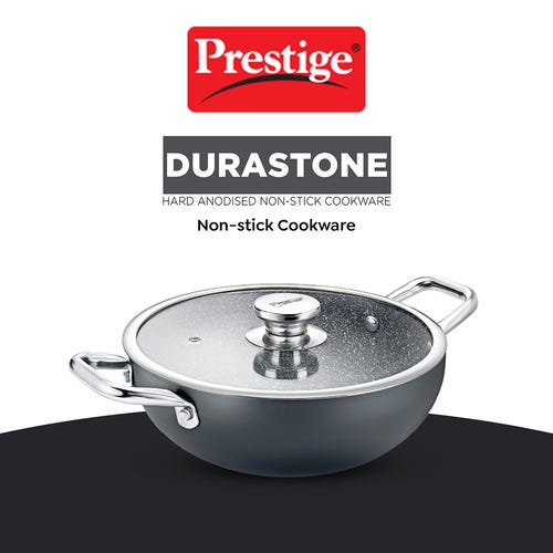 PRESTIGE DURASTONE HARD ANODISED NON-STICK COOKWARE DEEP KADAI 24cm (3 LITRE) WITH GLASS LID