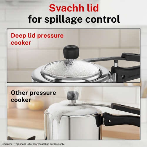 Prestige 5 L Tri-Ply Svachh Inner Lid Pressure Cooker| Gas and Induction Compatible| Spillage Control| Even Heat Distribution| Low Cooking Oil| Faster Cooking| 5 Years Warranty| Silver