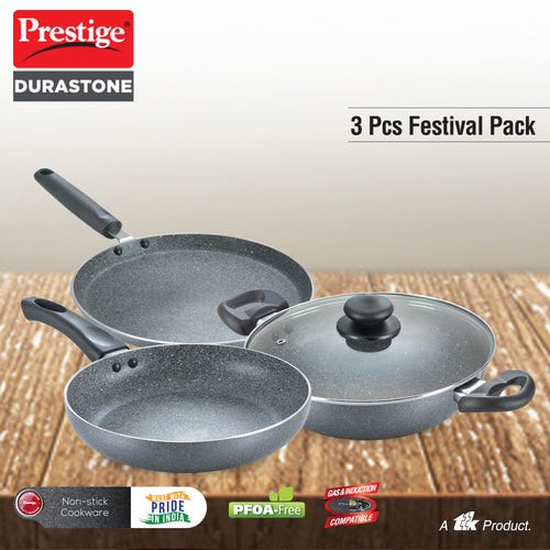 PRESTIGE OMEGA GREY GRANITE ALUMINIUM NON-STICK COOKWARE 3 PCS FESTIVAL PACK