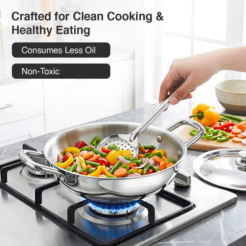 Prestige TRIPLY 4 Pc Cookware Set | TRIPLY Splendid | Fry Pan 22cm/1.2L | Kadai 22cm/2.1L | Saucepan 14cm/1L | SS Lid 24cm | Gas & Induction Compatible | Even Heat Distribution | 15Y Warranty | ISI