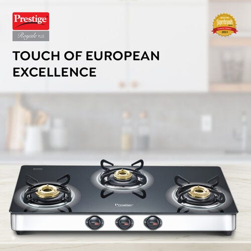 Prestige Royale Plus Schott Glass Top Gas Stove (3 Burners) - GT 03L SS