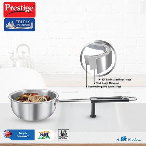 Prestige Tri Ply Splendor Tadka Pan 13 Cm 550Ml Stainless Steel Cookware