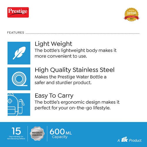Prestige Single Walled Water Bottle PSSB 06 - 600 ML