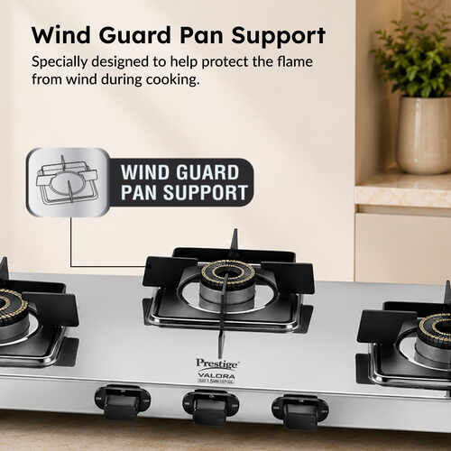 Prestige Valora Stainless Steel L.P. Gas Stove (With Stainless Steel Body and 3 Unit Brass Burners)
