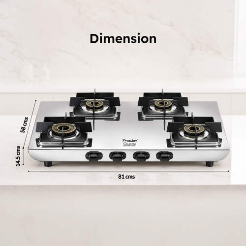 Prestige Valora Stainless Steel L.P. Gas Stove (With Stainless Steel Body and 4 Unit Brass Burners)