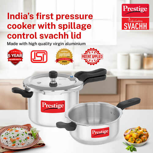 Prestige Svachh Aluminium Anti Bulge Gas and Induction Compatible Pressure Cooker Combo 5 L and 3 L (Silver)