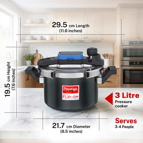 Prestige Svachh Flip-on Mini Hard Anodised Spillage Control Pressure Cooker with Glass Lid, 3 Litre (Black)