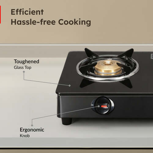 Prestige Efficia LP Gas Stove with Powder-Coated Body, Glass Top & 2 Brass Burners
