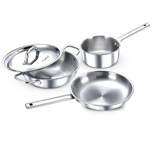 Prestige TRIPLY 4 Pc Cookware Set | TRIPLY Splendid | Fry Pan 24cm/1.7L | Kadai 24cm/2.7L | Sauce Pan 16cm/1.5L | SS Lid 24cm | Gas & Induction Compatible | Even Heat Distribution | 15Y Warranty | ISI