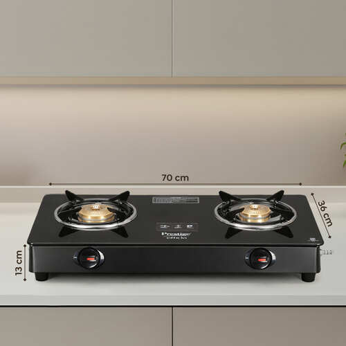 Prestige Vectra Gas Table | Powder Coated Body | Glass Top with Brass Burners