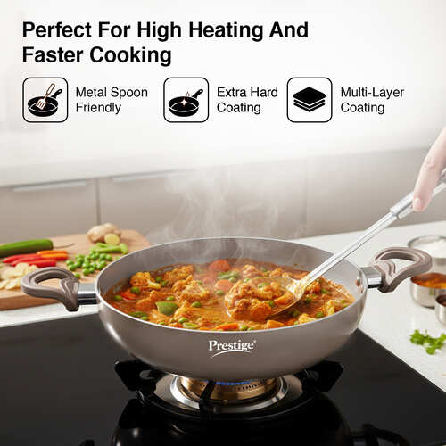 Prestige Ceraglide Duo Ceramic Coating Non Stick Aluminium Cookware Deep Kadai Dia 30 cm (5.0 Litre) with Glass Lid