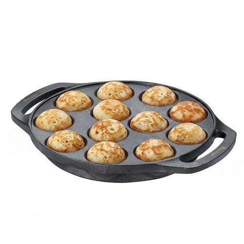 Prestige Cast Iron Paniyarakkal/Appe Patra 12 pit | Ferrocast Flo | Non-Stick | Gas & Induction Compatible | Chemical Free | Preseasoned | Sturdy Handle | Healthy Eating | Lifetime Warranty