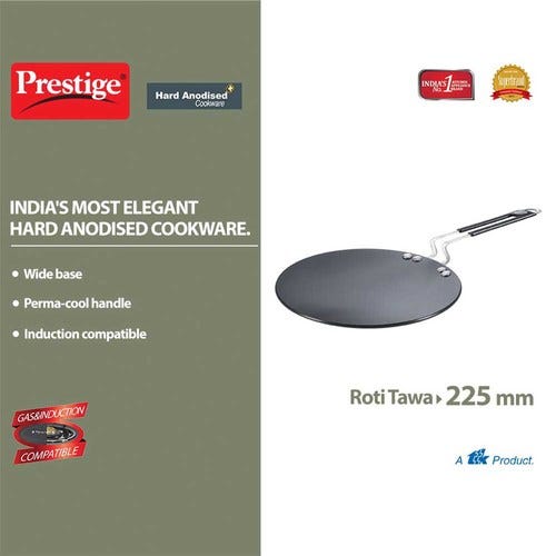 Prestige Hard Anodised Plus Roti Tawa (Black) | Gas and Induction Compatible | Thick Body | Perma Cool Handle