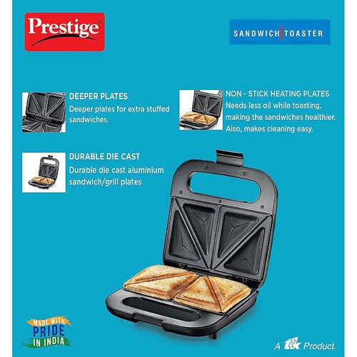 Prestige PSDP 01 New Deep Sandwich Maker 750W with Non-stick Heating Plates