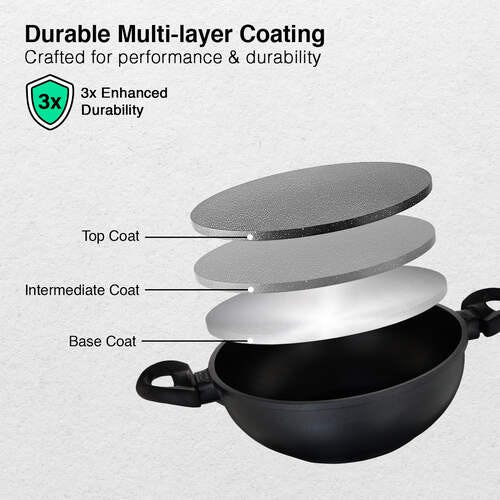 Omega Die-Cast Plus Aluminium Non-Stick Kadai 24 Cm with Glass Lid