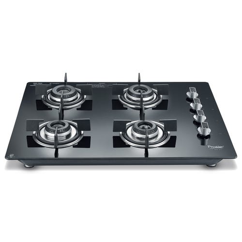Prestige Efficia Convertible 4 Burner Glasstop Hob|One-Touch Advance Auto-Ignition|Cast-Iron Pan Support|Toughened Glass|SABAF Burners|Ultra-Slim Body|5 Years Warranty on Glass|Black