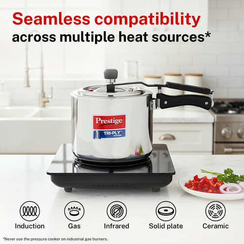 Prestige 3 Litre TRIPLY Svachh Inner Lid Pressure Cooker | Deep Lid for Spillage Control | Visual Pressure Indicator | Metallic Safety Plug | VPI | Gas & Induction Compatible | 5Y Warranty | ISI