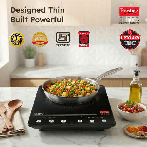 Prestige Sleeq 2300 Watts Induction Cooktop | 4KV Surge Protection | 7 Preset Indian Menu Options & Timer | Soft Touch Button | Easy to Clean | Portable | 1Y Warranty | Black | BIS Certified