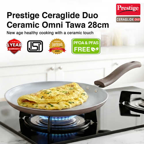Prestige Ceraglide Duo Ceramic Coating Non Stick Aluminium Cookware Omni Tawa Dia 28 cm