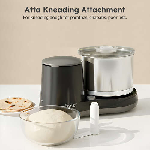 Prestige Ultima Pro 2 Litre Table Top Wet Grinder |200 Watts Heavy Duty Motor|Coconut Scraper Attachment|Atta Kneader Attachment|Stainless Steel Drum|2 Years Warranty|Silver & Black
